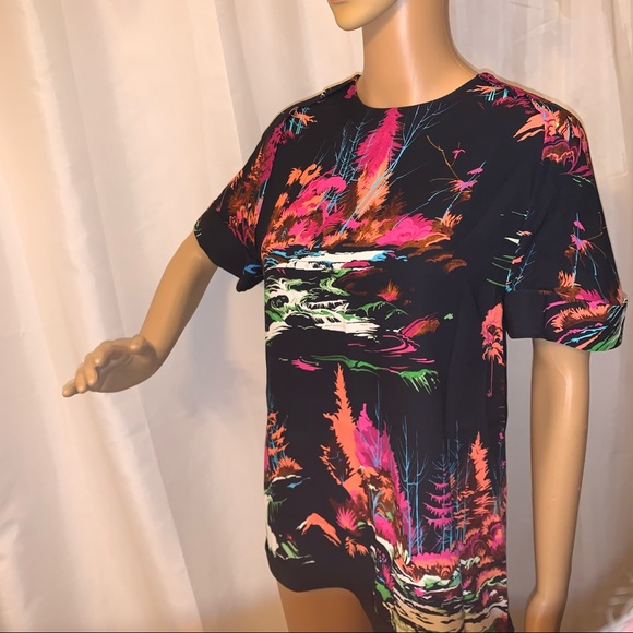 BALENCIAGA size 38 bold neon nature scene on black BLOUSE - Picture 1 of 13